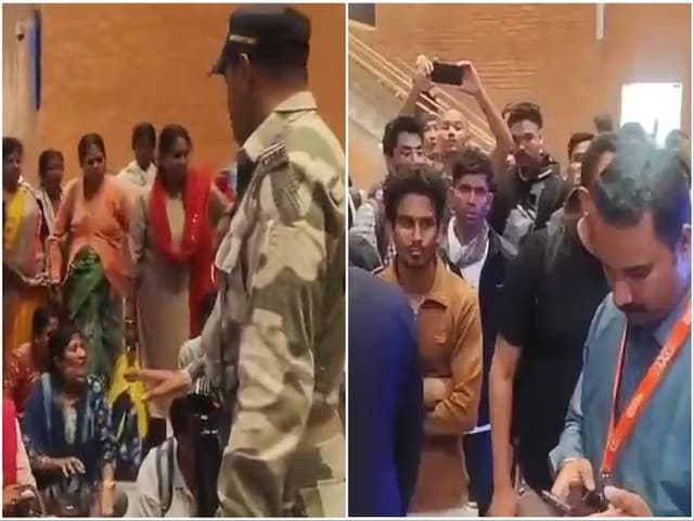 नेपाल में लगातार दूसरे दिन विमान न उतर पाने के विरुद्ध बेंगलुरु हवाईअड्डे पर यात्रियों का प्रदर्शन