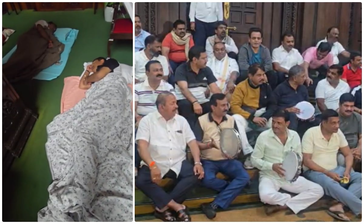 आबकारी मंत्री के इस्तीफे की मांग को लेकर कर्नाटक विधानसभा परिसर में विपक्ष का रातभर प्रदर्शन